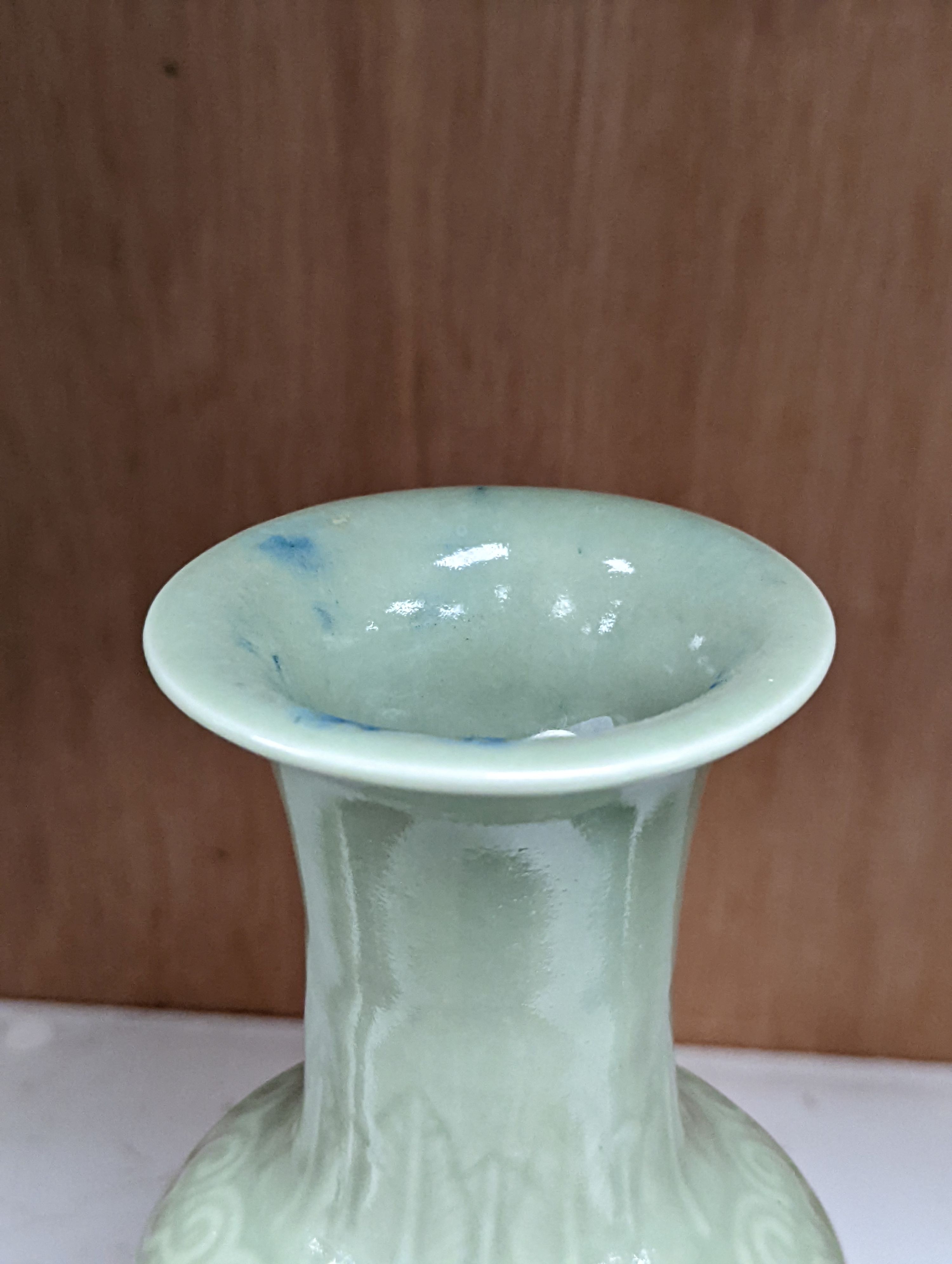 Three 19th Chinese monochrome glazed vases, with sang de boeuf, celadon and turquoise crackle glaze, tallest 21 cm